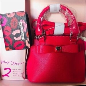 Betsey Johnson Pink Crossbody Bag With Card Holder Wallet 2 Piece Set NWT